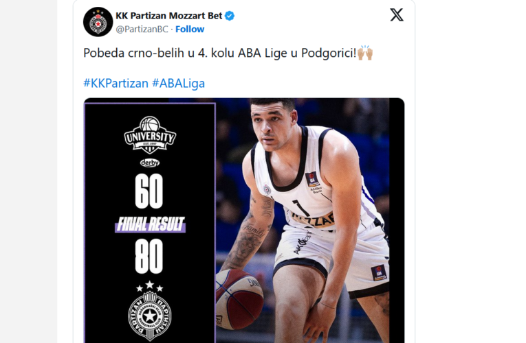 NOBA POBEDA PARTIZANA U ABA LIGI