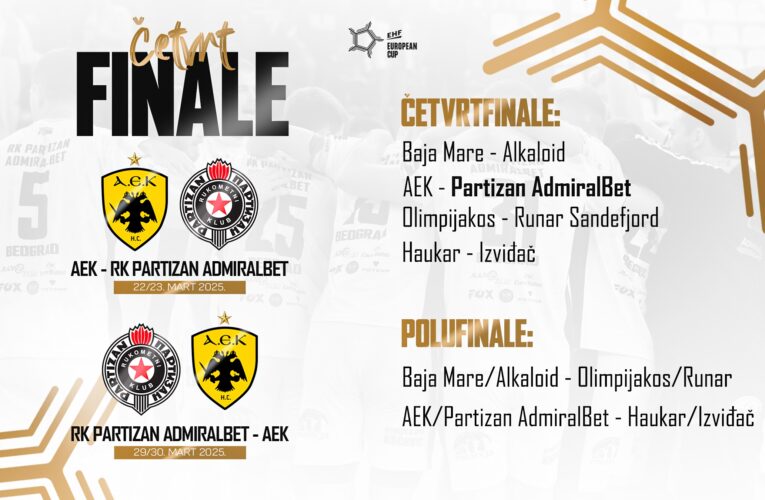 RUKOMETAŠI PARTIZANA PROTIV AEK-A U ČETVRTFINALU EHF EVROKUPA